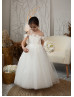 Ivory Lace Tulle Fairytale Flower Girl Dress With Detachable Train